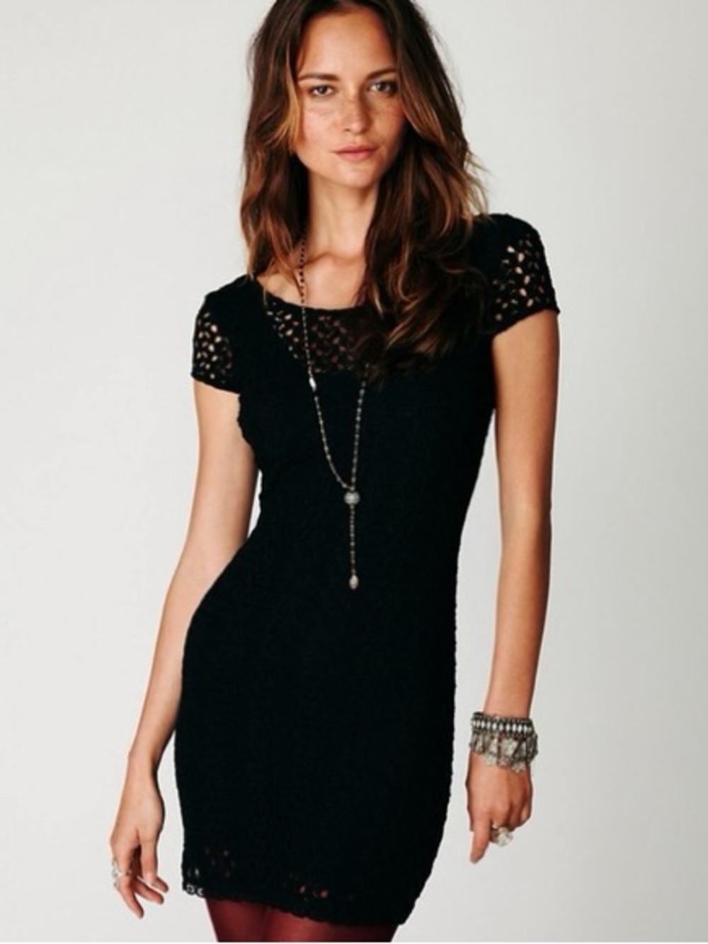Free People Black Crochet Mini Dress